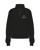 The Womens 1/4 Zip - Black - The Oak Method - Left Chest Stacked - Printed - White