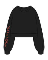 The Womens Crop Crewneck - Black - Slo x Form - Right Sleeve & Back Wavy Stacked - Printed - Red