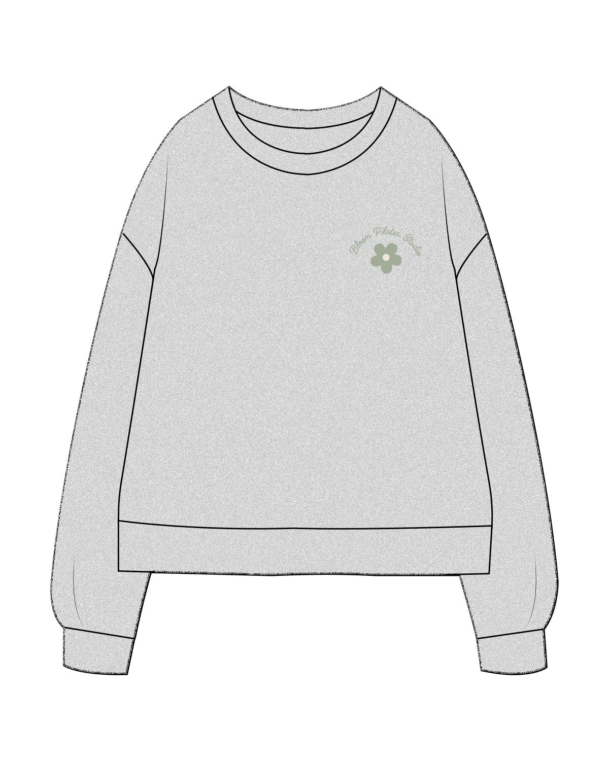 The Recycled Unisex Crewneck - Heather - Bloom Pilates - Left Chest Arc Stacked - Embroidered - Sage