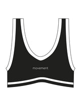 The Piped Bra - Black - Movement Pilates Buffalo - Center Chest - Printed - White