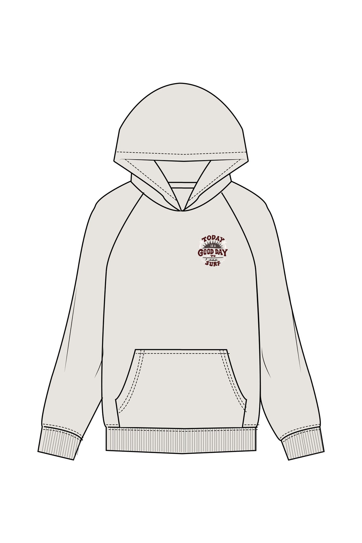 The Mens Hoodie - Washed Bone - Bali Beach Co - Left Chest Stacked & Back Stacked - Printed - Full Color