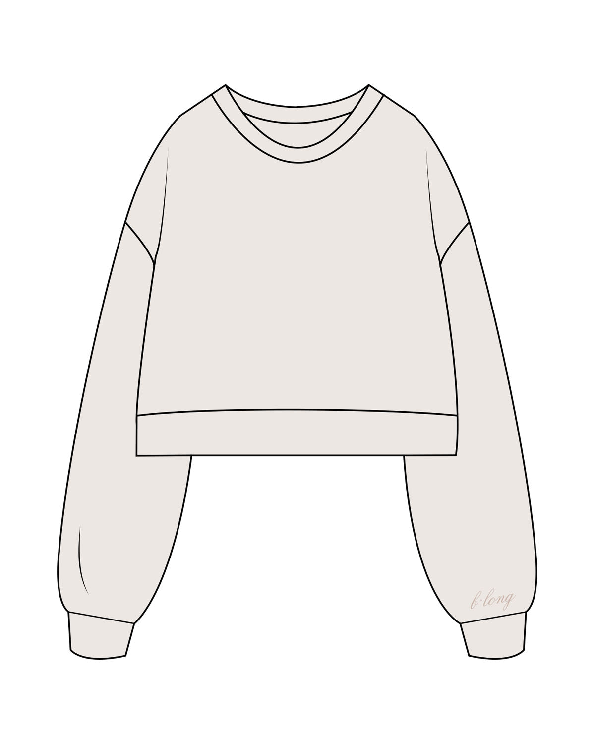 The Womens Crop Crewneck - Bone - B Long Pilates - Left Sleeve Embroidred - Tone on Tone -  Back Image Printed - Full Color