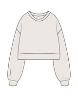 The Womens Crop Crewneck - Bone - B Long Pilates - Left Sleeve Embroidred - Tone on Tone -  Back Image Printed - Full Color