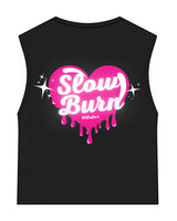 The Womens Classic Crop Tank - Black - Slow Burn - Chest Stacked - Back Stacked - Full Color
