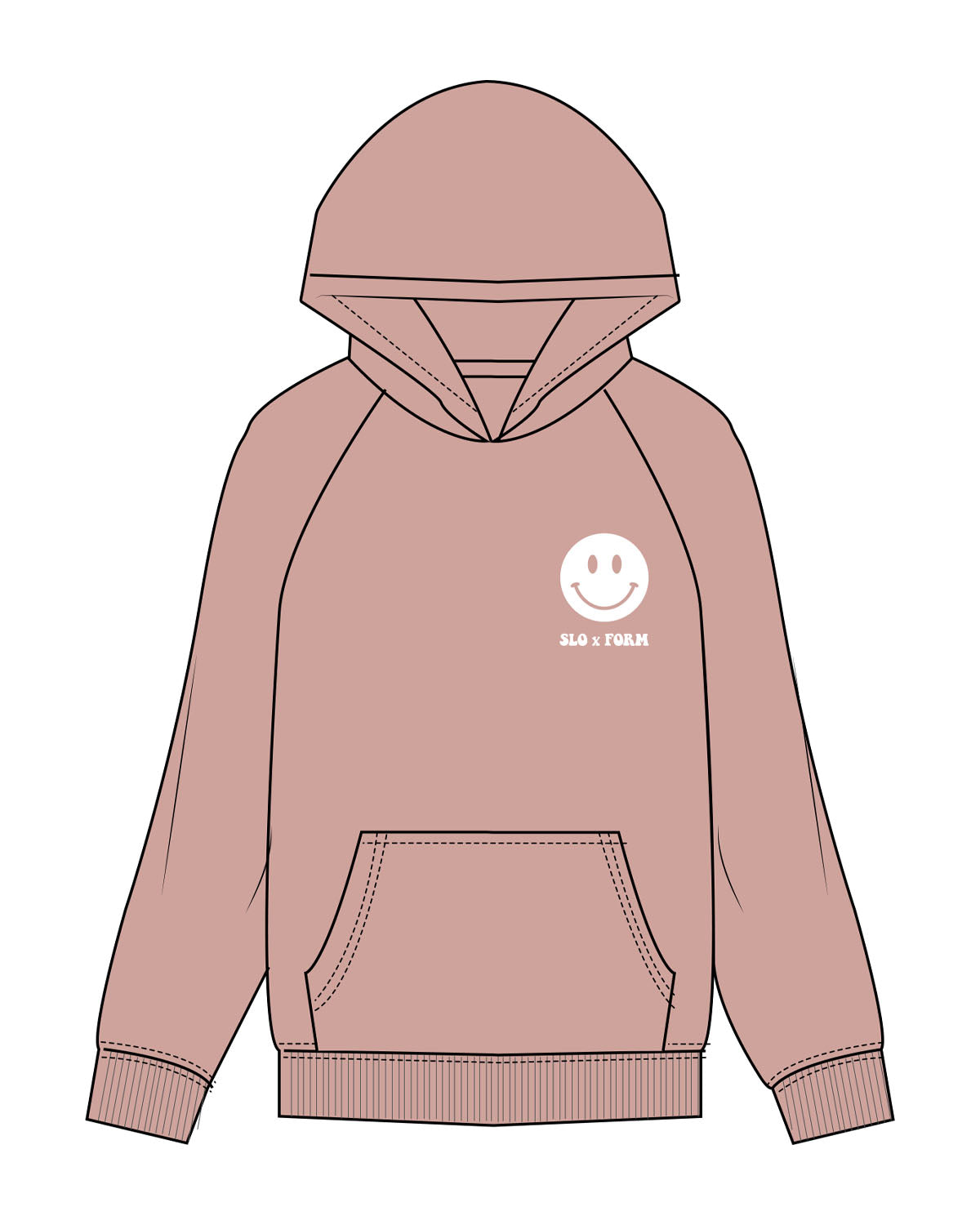 The Womens Hoodie - Clay - Slo x Form - Left Chest Stacked & Back Stacked - Printed - White