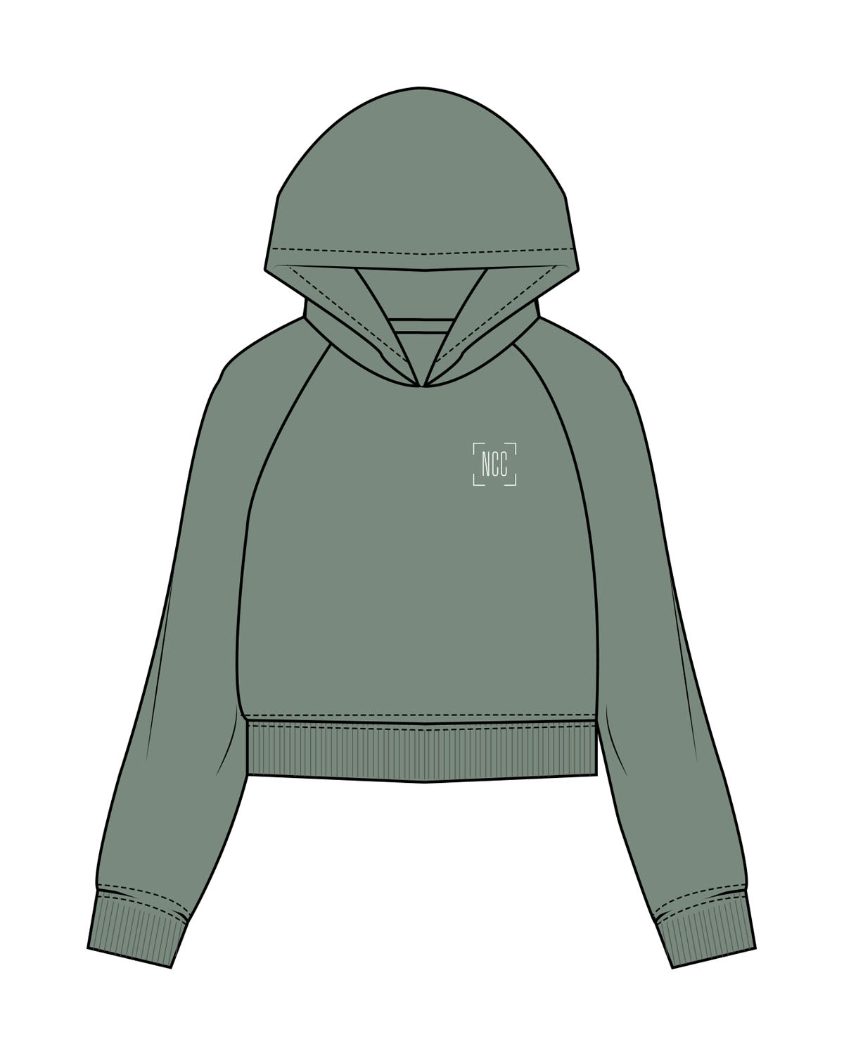 The Womens Lightweight Cropped Hoodie - Sage - Natalie Crosby Consulting - Left Chest & Back Stacked - Printed - White