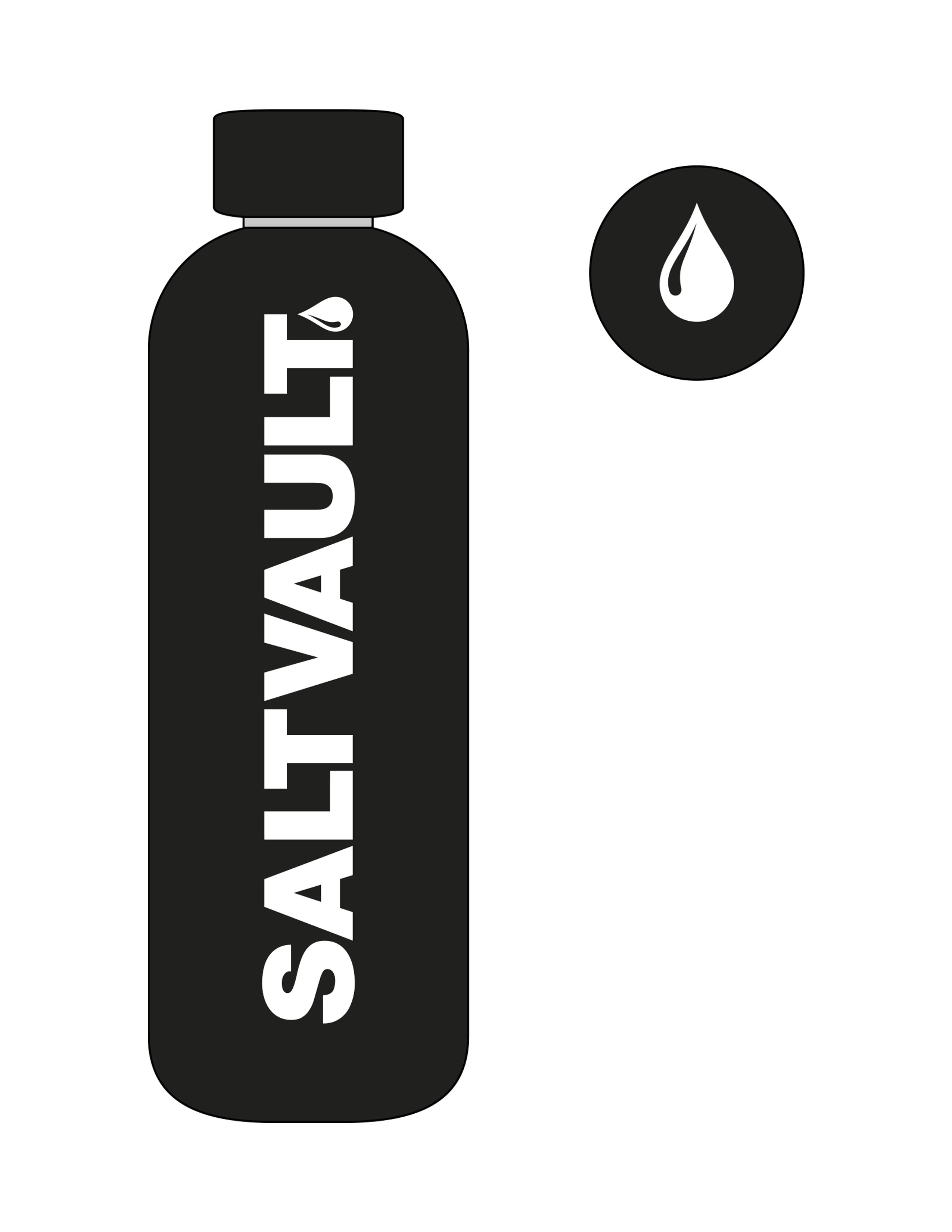 The Water Bottle - Black - Saltvault - Center Body - Printed - White