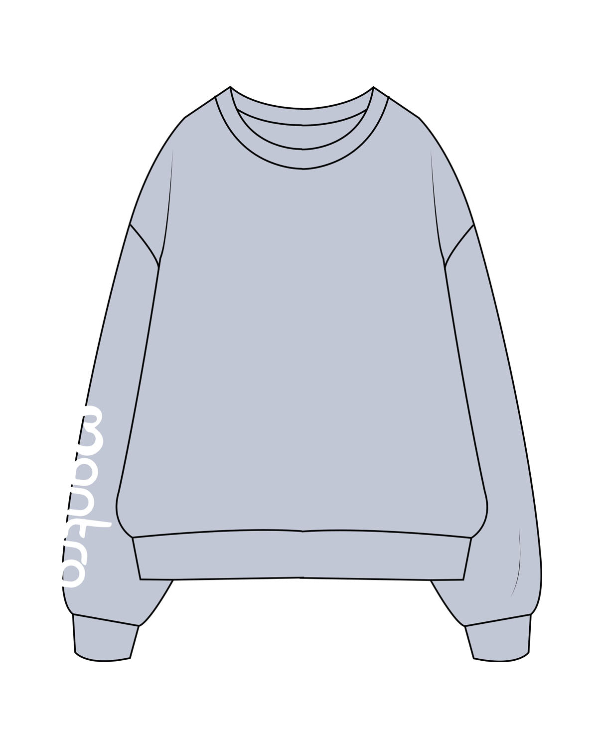 The Womens Crewneck - Powder - Mantra - Right Sleeve & Back Neckline - Printed - White