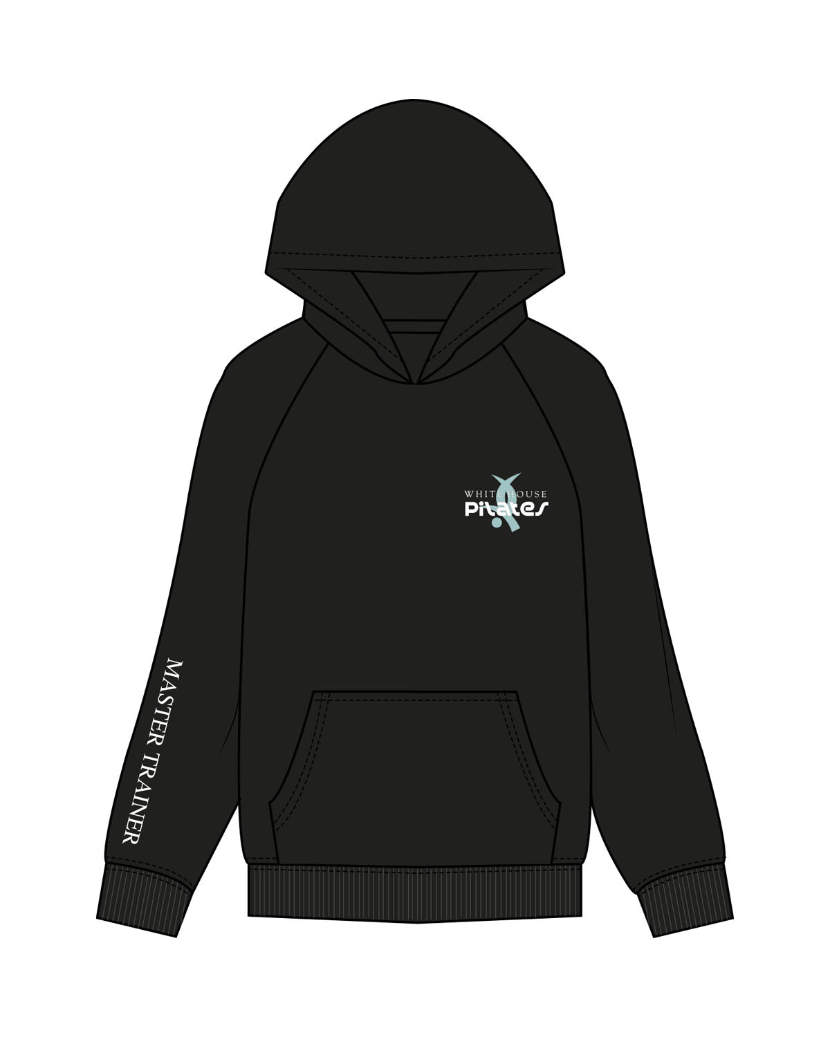 The Womens Hoodie - Black - White House - Left Chest & Right Sleeve - Back Stacked - Printed - Full Color