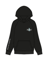 The Womens Hoodie - Black - White House - Left Chest & Right Sleeve - Back Stacked - Printed - Full Color