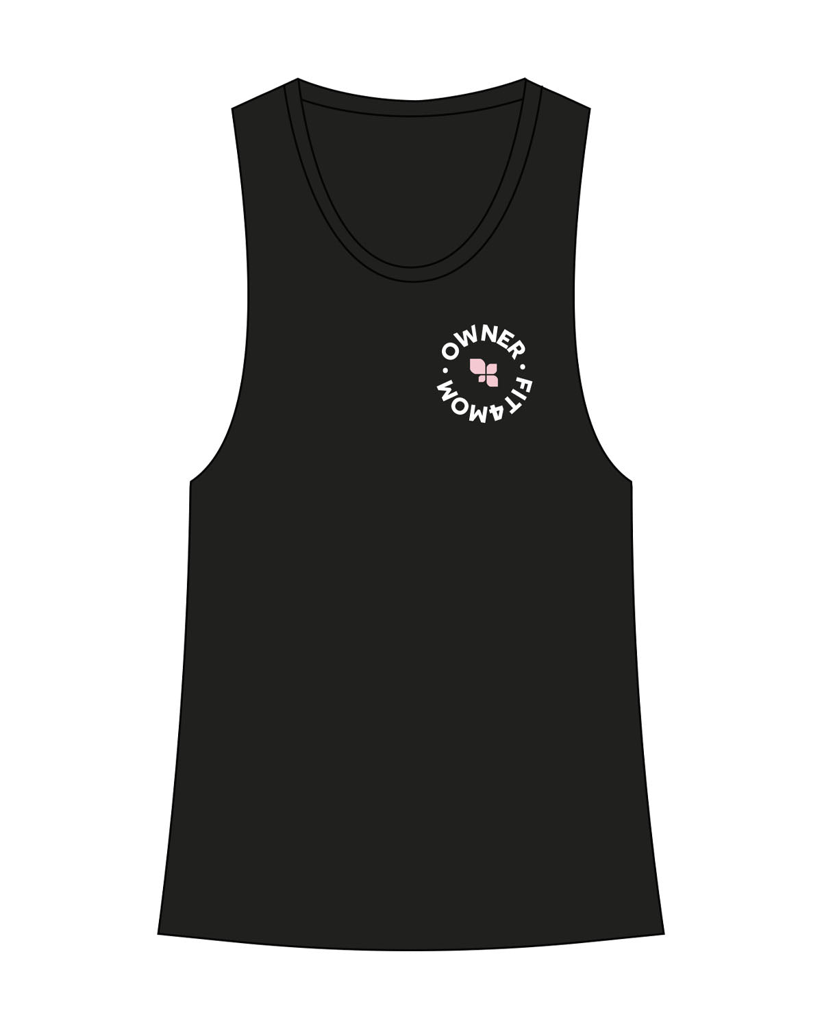 The Womens Racerback Tank - Black - F4Mom-TriValley - Left Chest & Back Center Spine " OWNER " - Printed - White