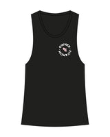 The Womens Racerback Tank - Black - F4Mom-TriValley - Left Chest & Back Center Spine " OWNER " - Printed - White