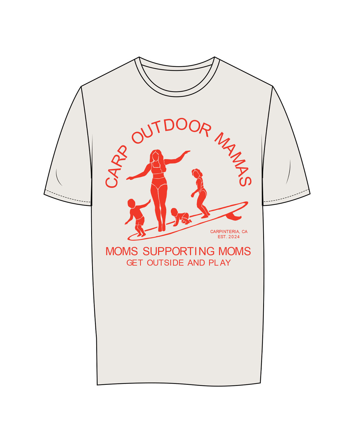 The Womens Tee - Bone - Carp Outdoor Mamas - Chest Stacked - Printed - Lava (f23a29)