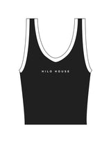 The Piped 3/4 Crop Tank - Black - HiLo - Center Chest - Printed - White