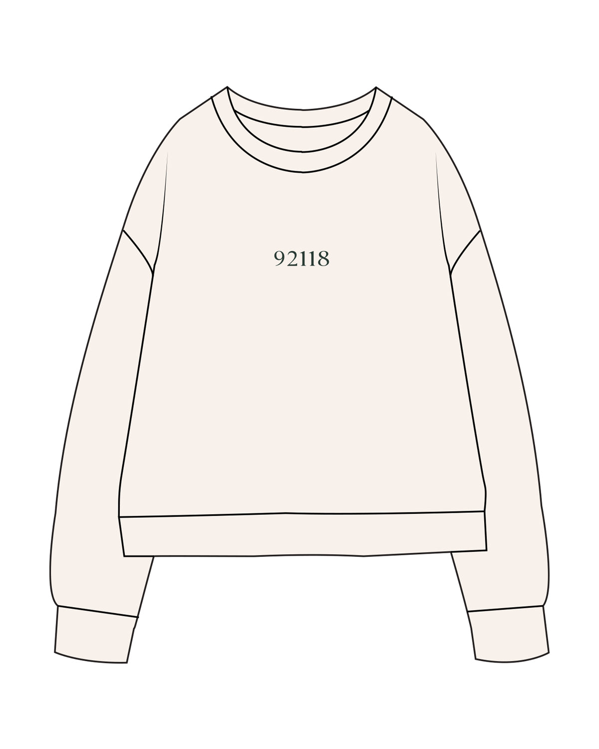 The Womens Heavyweight Crewneck - Off White - B Long Pilates - Center Chest & Back Center Neckline - Embroidered Forest Green