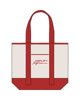 The Contrast Tote Bag - Natural / Red - Amplify Lagree - Center Body Stacked - Embroidered - Red