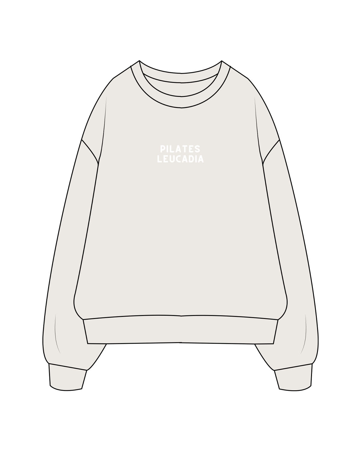 The Womens Crewneck - Bone - Pilates Leucadia - Center Chest Stacked & Back Image - White