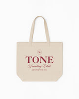 The Tote Bag - Natural - Tone Wellness Studio - Front Stacked " FOUNDING CLUB " - Maroon