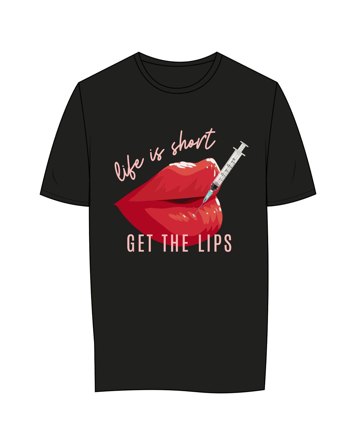 The Womens Tee - Black - HTB Aesthetics - Center Chest - Lips & Injection - Full Color