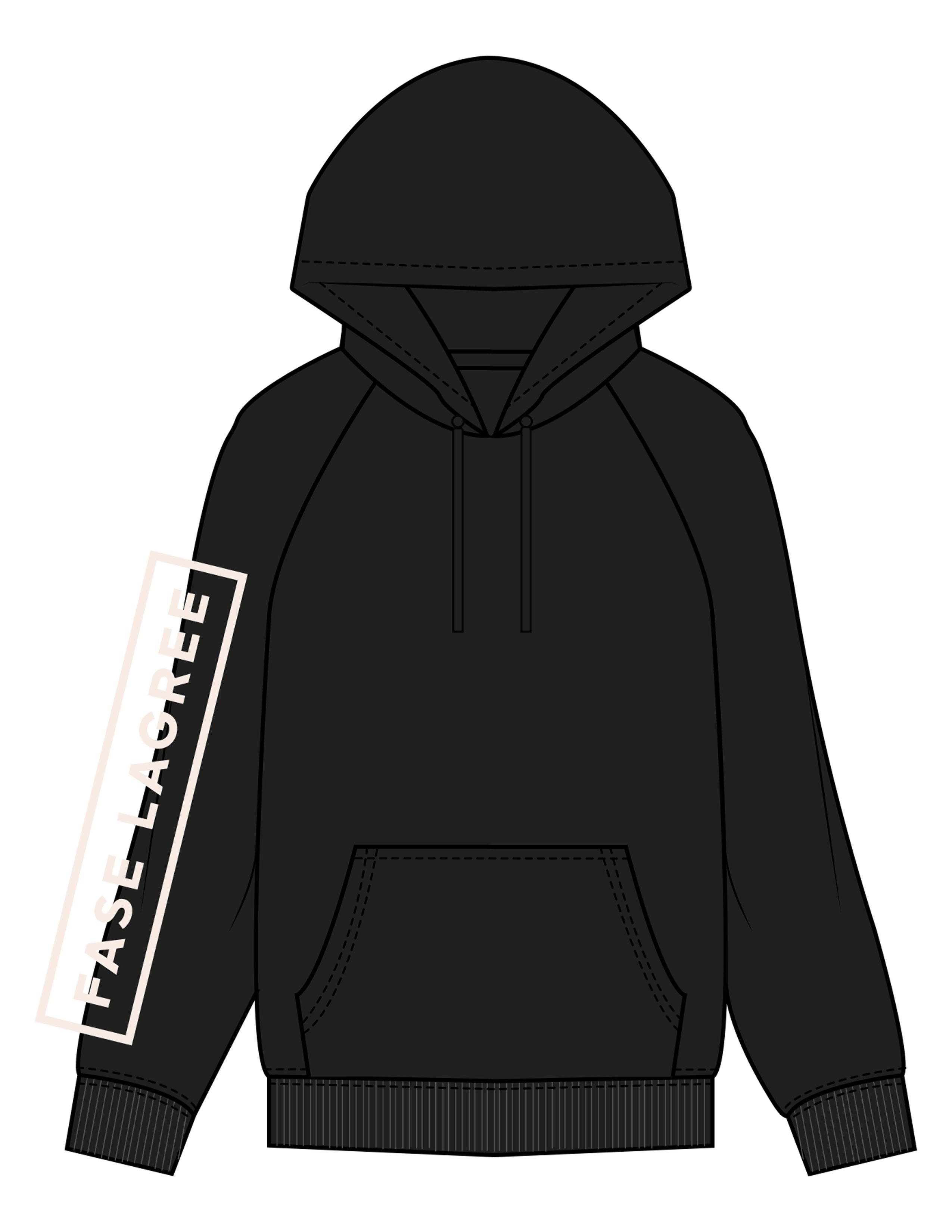 The Mens Heavyweight Hoodie - Black - Fase Lagree - Right Sleeve & Back Image - Printed - Full Color