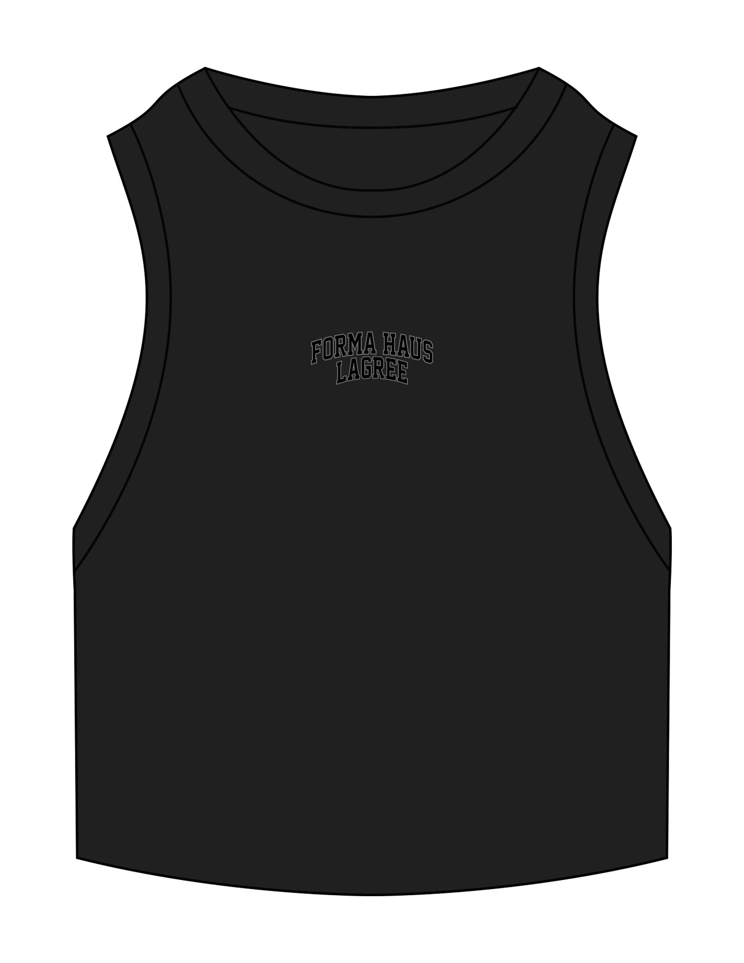 The Ribbed Crop Tank - Black - Forma Haus - Center Chest Stacked Dark - EMB - Full Color