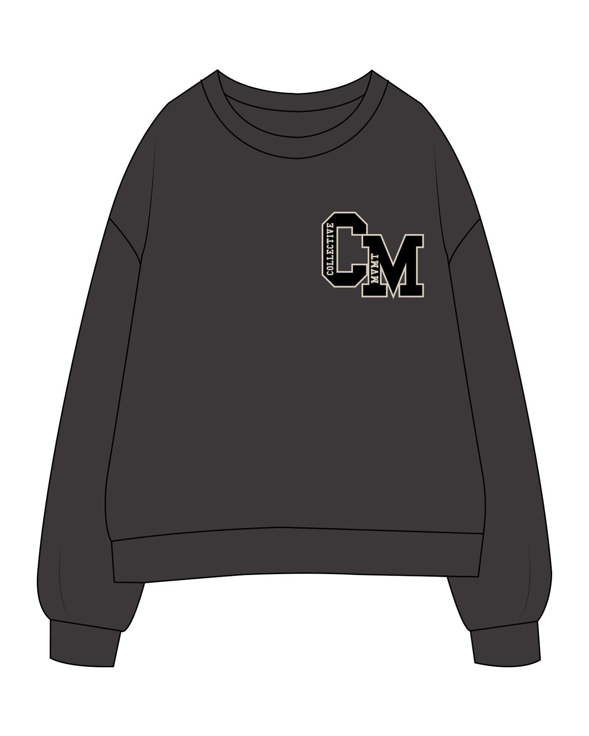 The Womens Crewneck - Washed Black - Collective Movement - Left Chest "CM" - Printed - Full color