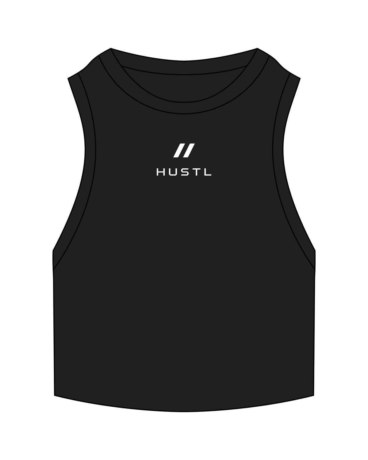 The Ribbed Crop Tank - Black - Hustl Athletic - Center Chest Stacked - Embroidered - White