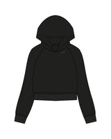 The Womens Crop Hoodie - Black - Sōle - Front Neckline - Embroidered - Red