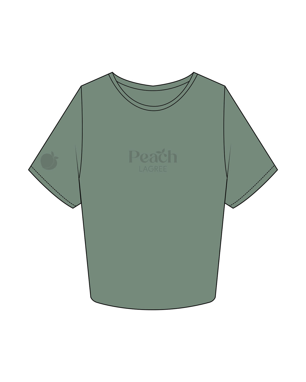 The Crop Tee - Sage - Peach F.L - Center Chest & Front Right  Sleeve  - Printed - Tone on Tone