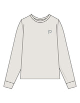 The Womens Heavyweight Long Sleeve - Washed Bone - Primarie Pilates - Left Chest & Back Image - Printed - Blue Gray