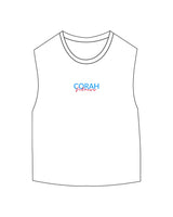 The Micro Rib Basic Crop Tank - White - Corah Fitness - Center Chest Stacked - Printed - Full Color