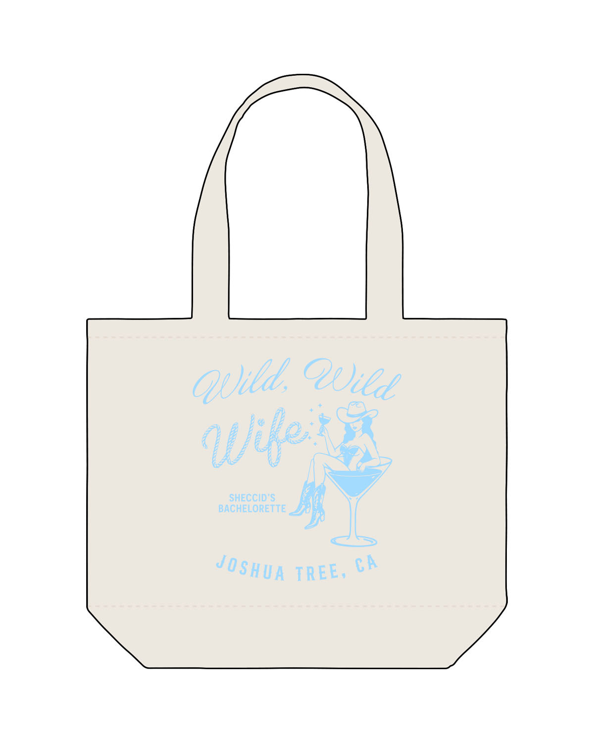 The Zipper Tote Bag - Natural - BACH-SHE - Center - Wife - Printed - Blue