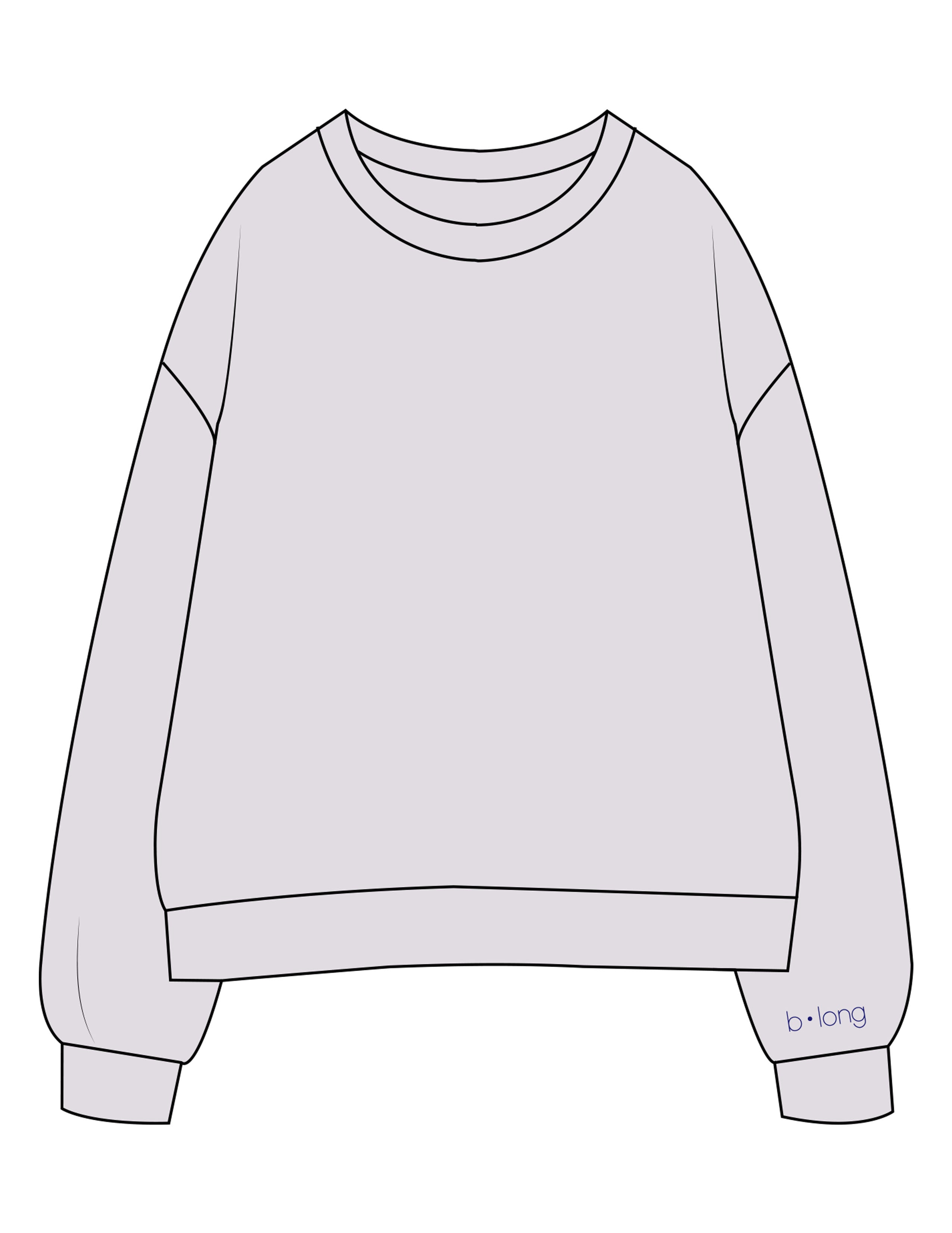 The Womens Crewneck - Orchid - B Long Pilates - Left Wrist Embroidered - Back Image Printed - Blue