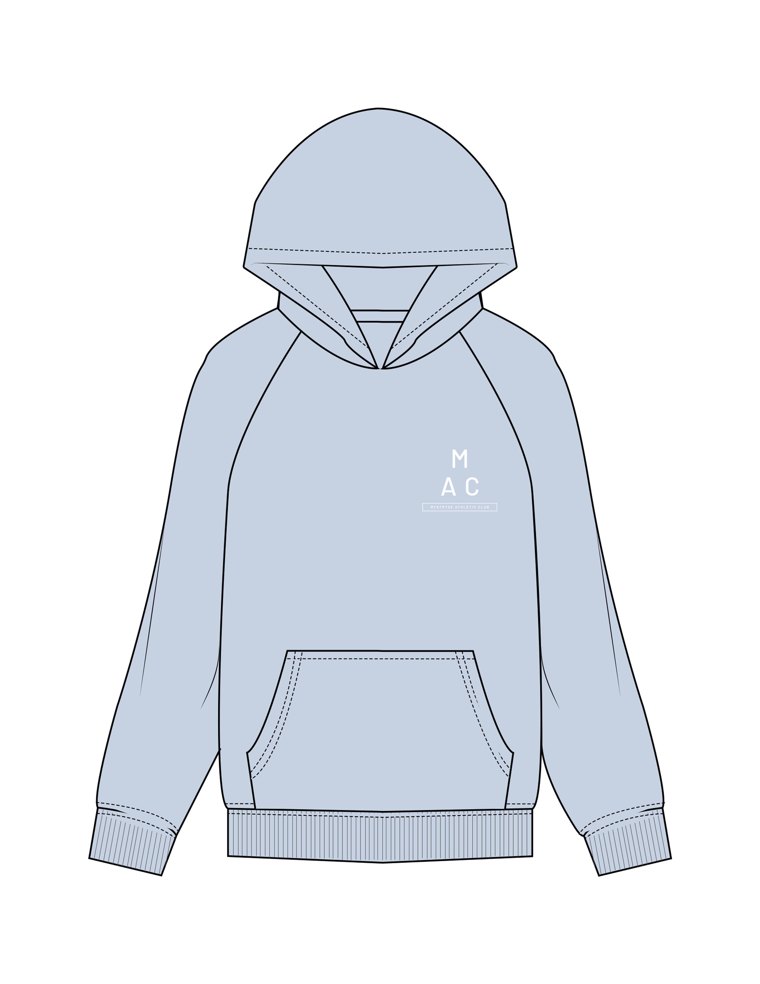 The Mens Hoodie - Powder - MSTRYDE - Left Chest Stacked & Back Image - Printed - Full Color