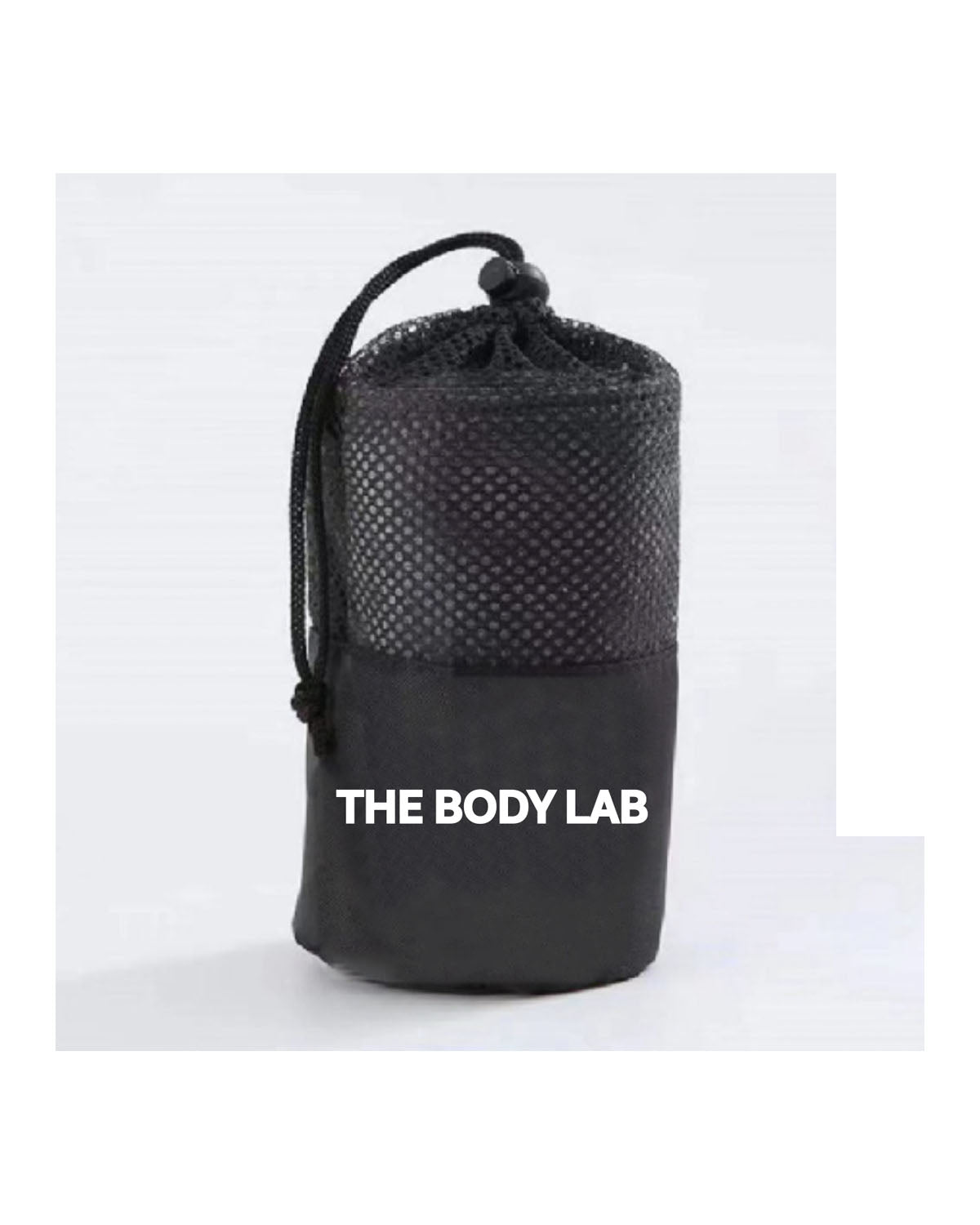 The Gym Towel - Black - Body Lab - Front Bottom - Full Color - The Gym Towel Bag - Black - Center Body - White