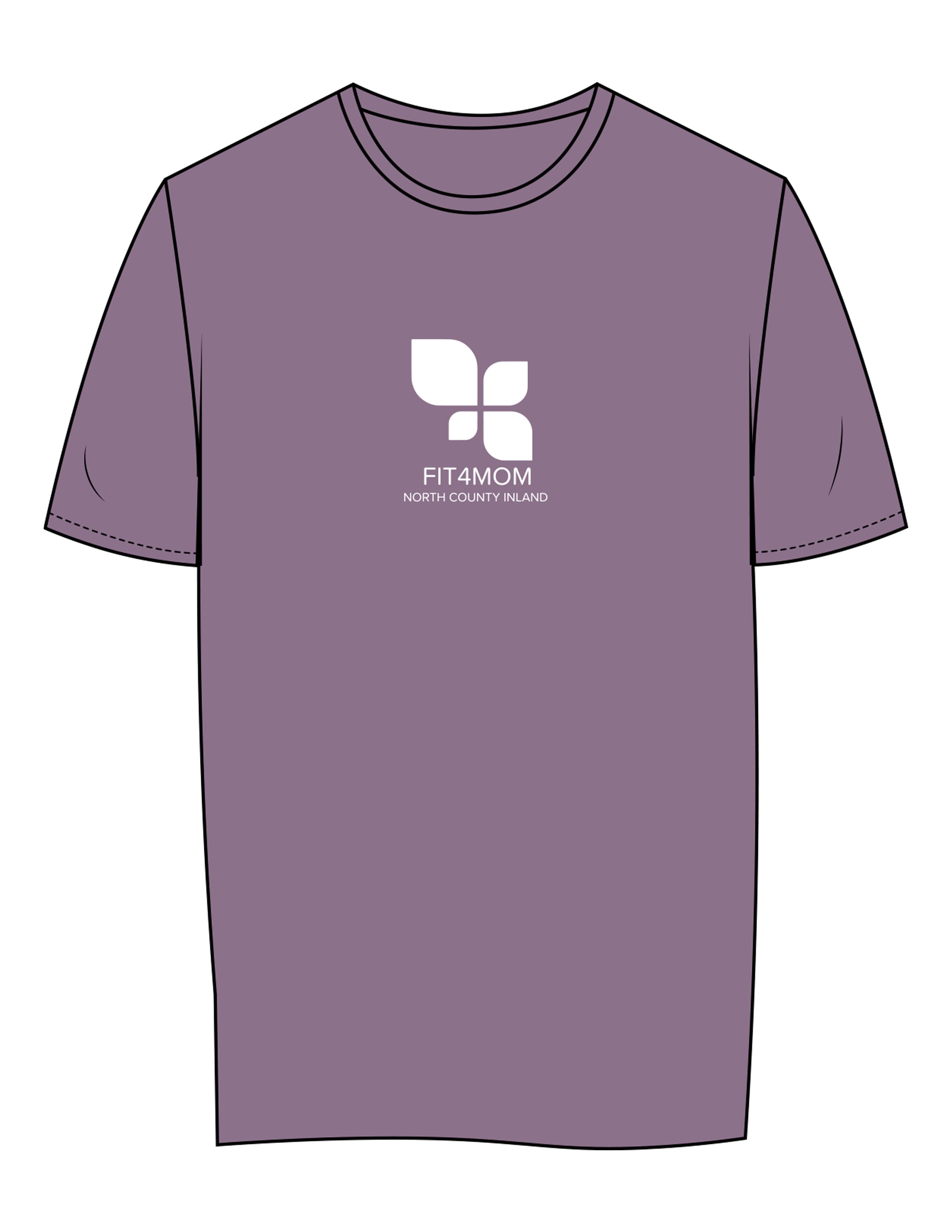 The Womens Tee - Mauve - Fit 4 Mom North County Inland - Center Chest Stacked & Back Stacked - Printed - White