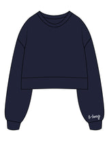 The Womens Heavyweight Crop - Navy - B Long Pilates - Left Wrist Embroidered & Back Image Printed - White