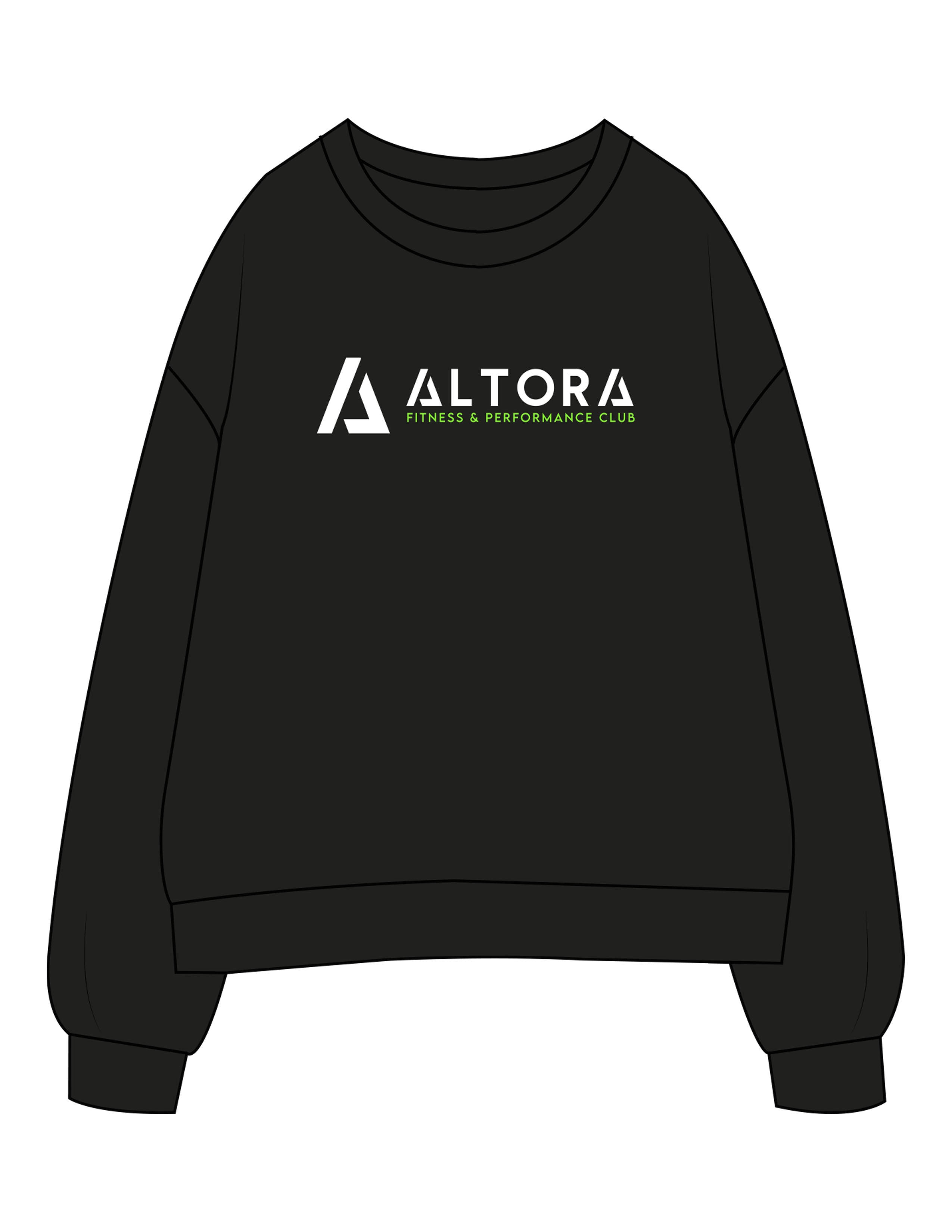 The Womens Crewneck - Black - ALTORA - Center Chest Stacked - Printed - Full Color
