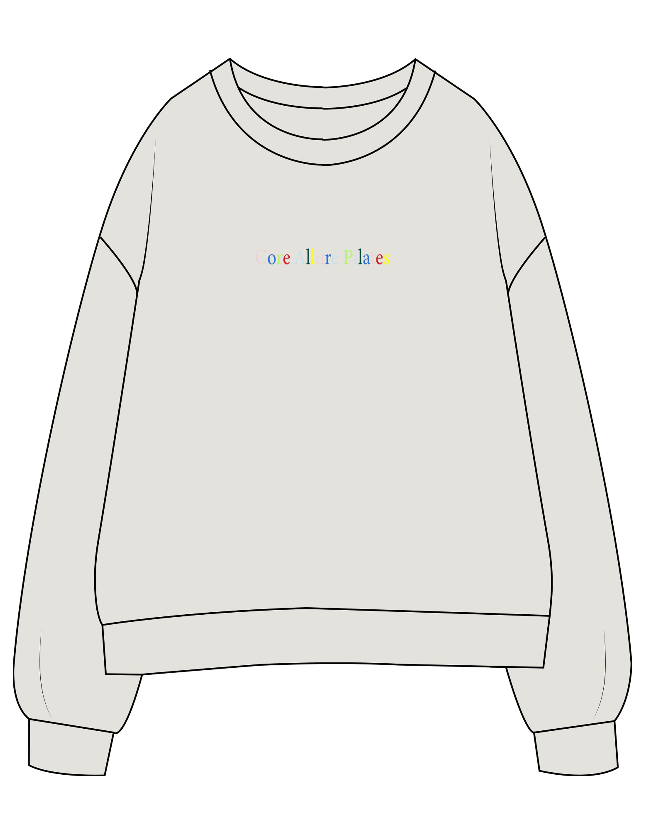 The Womens Crewneck - Washed Bone - Core Allure Pilates - Center Chest - Embroidered - Full Color