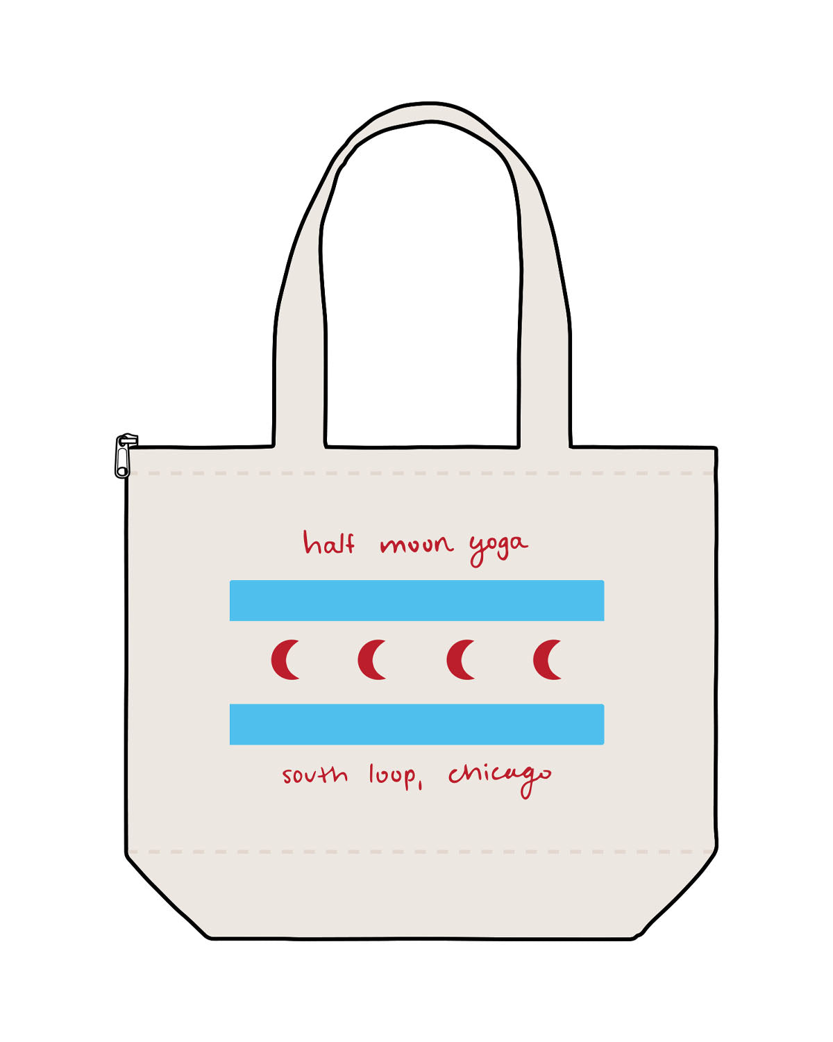 The Zipper Tote Bag - Natural - Half Moon Yoga - Center Body Middle Half Moons - Printed - Full Color