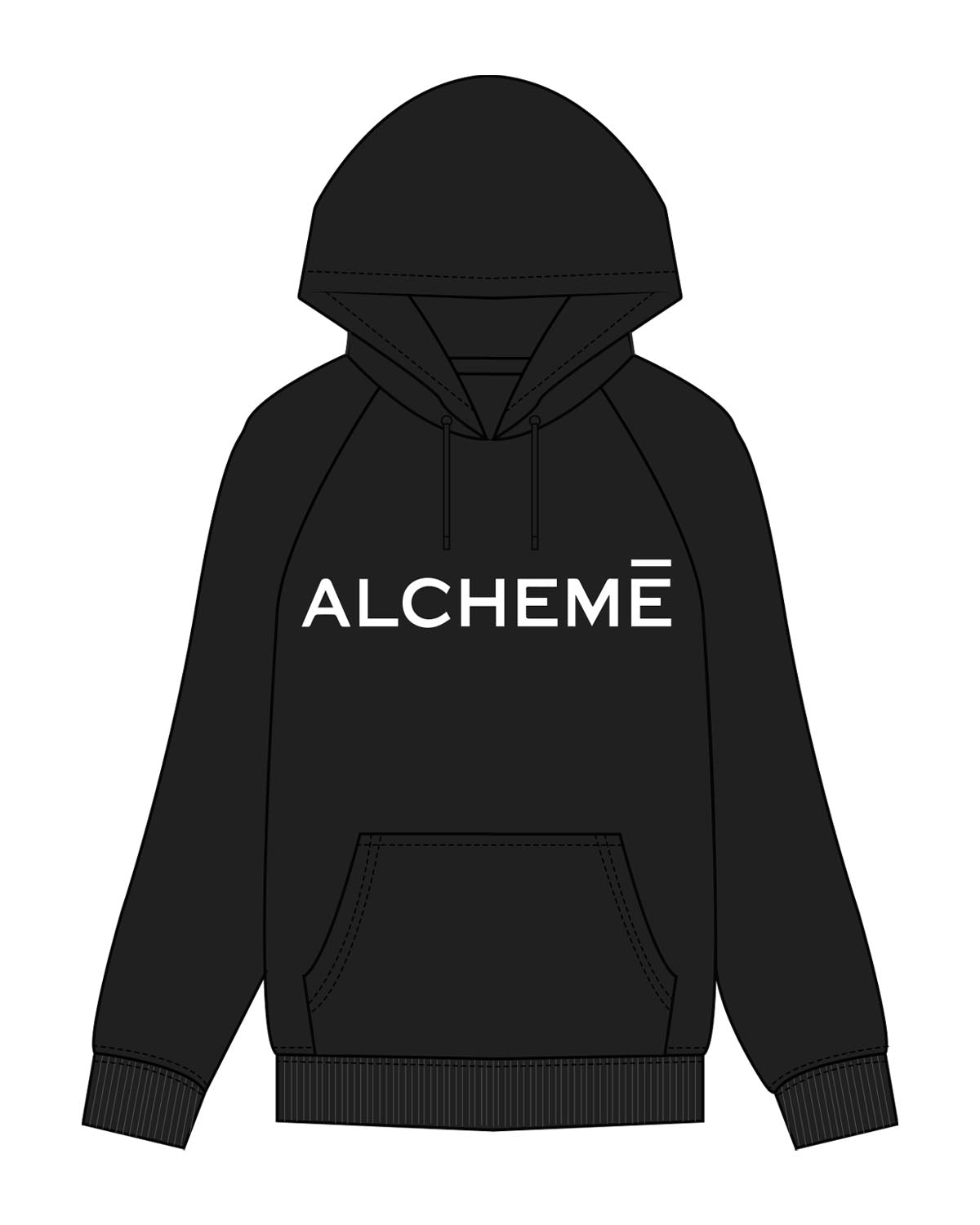 The Mens Classic Hoodie - Black - ALCHEME - Center Chest & Back Center Stacked - White