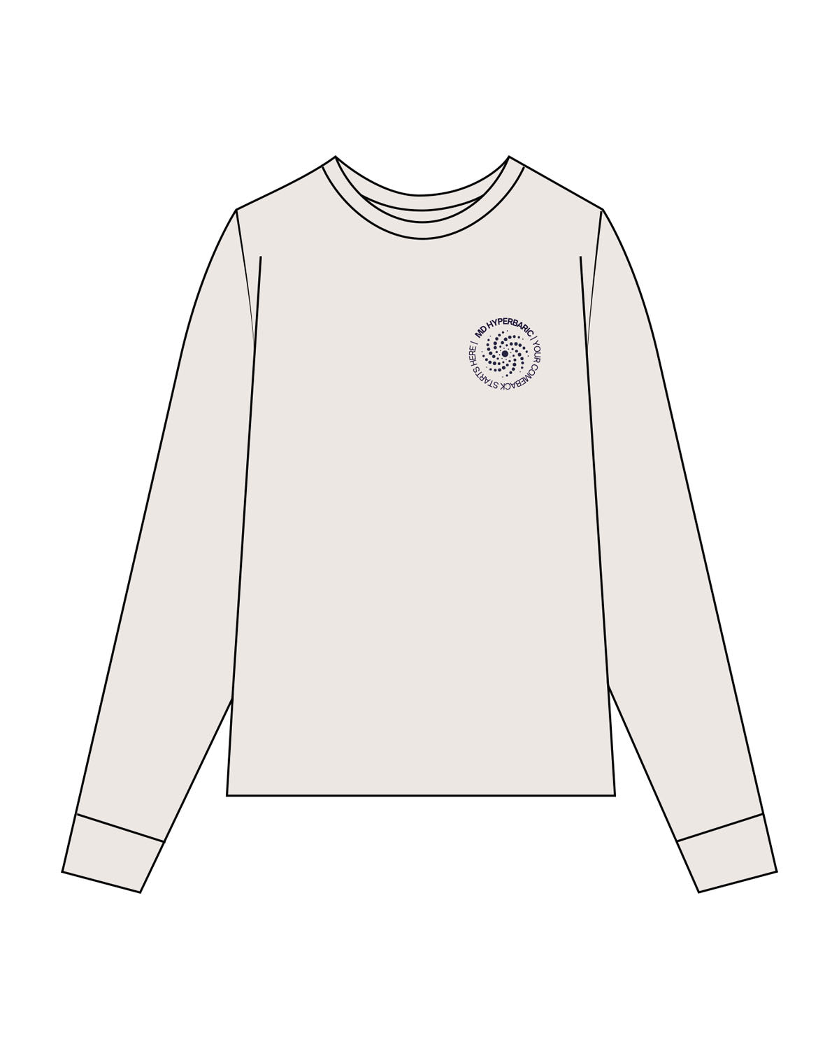 The Mens Long Sleeve - Bone - MD Hyperbaric - Left Chest Round & Back Illustration - Printed - Full Color