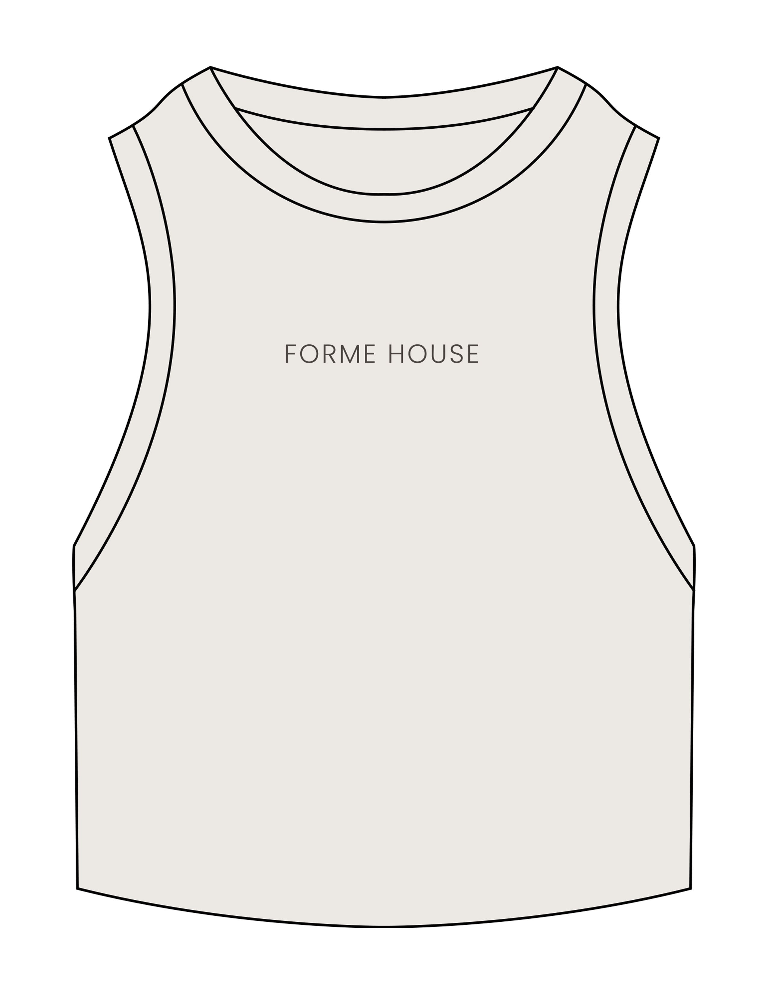 The Ribbed Crop Tank - Bone - Forme House - Center Chest - Embroidered - Deep Charcoal