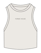 The Ribbed Crop Tank - Bone - Forme House - Center Chest - Embroidered - Deep Charcoal
