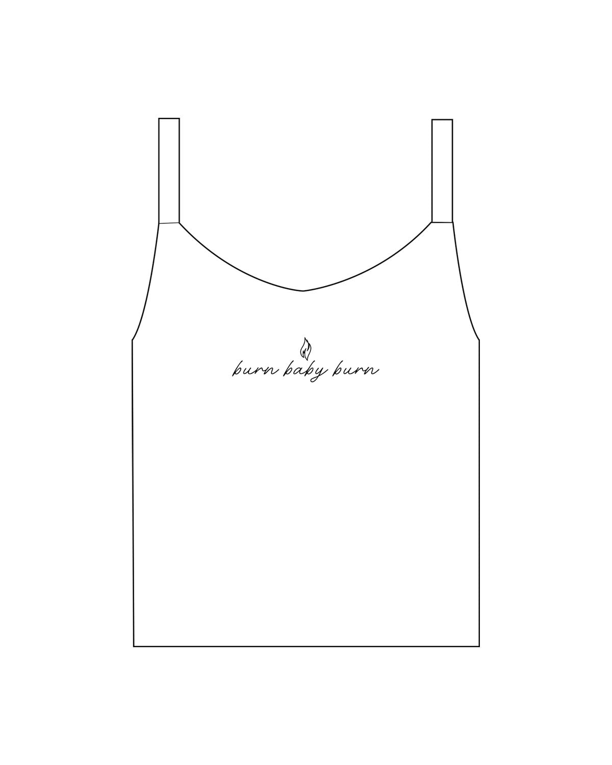 The Micro Rib Strappy Crop Tank - White - The Burn Society - Center Chest - Printed - Black