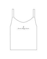 The Micro Rib Strappy Crop Tank - White - The Burn Society - Center Chest - Printed - Black