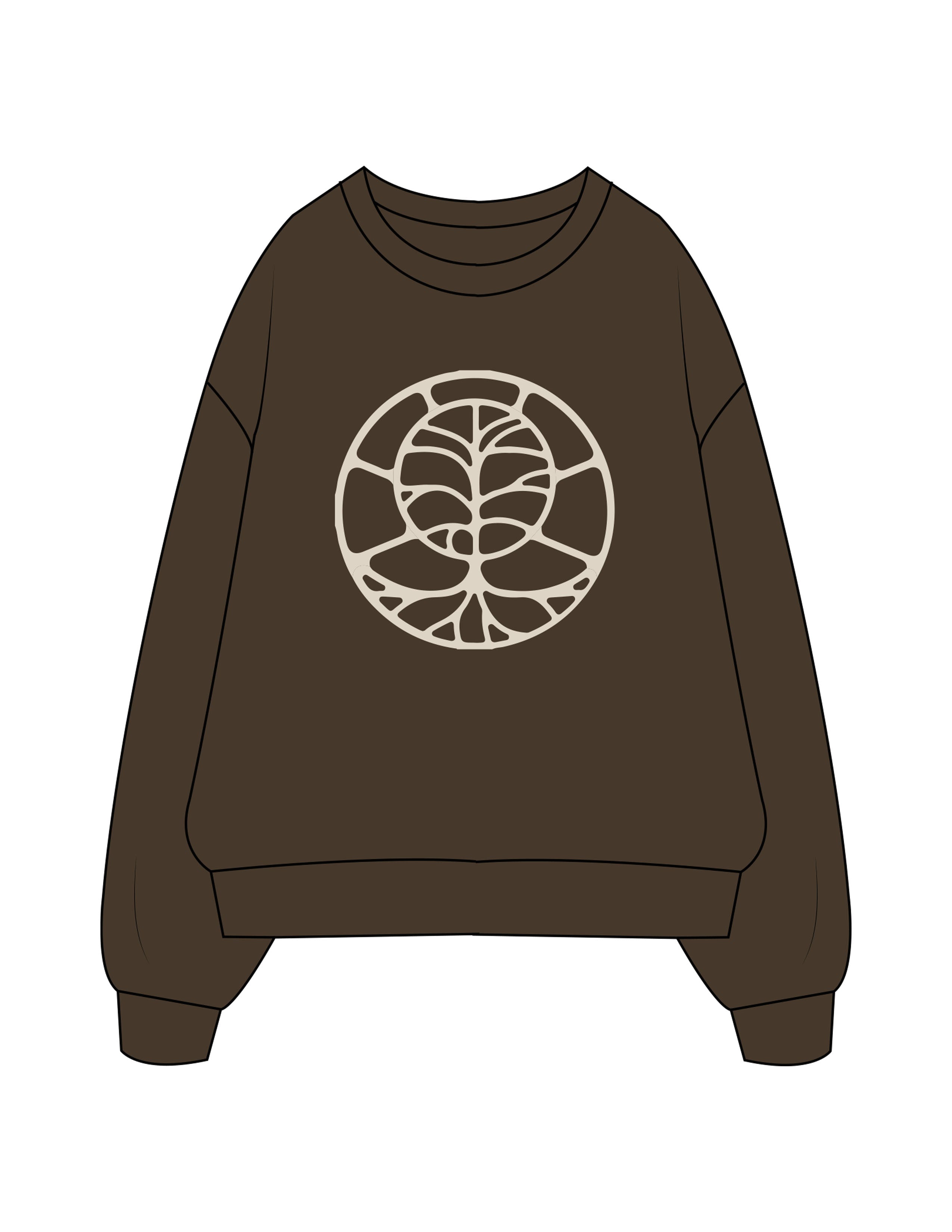 The Recycled Unisex Crewneck - Brown - EVERCORE - Center Chest Round & Back Stacked  - Printed - Off White