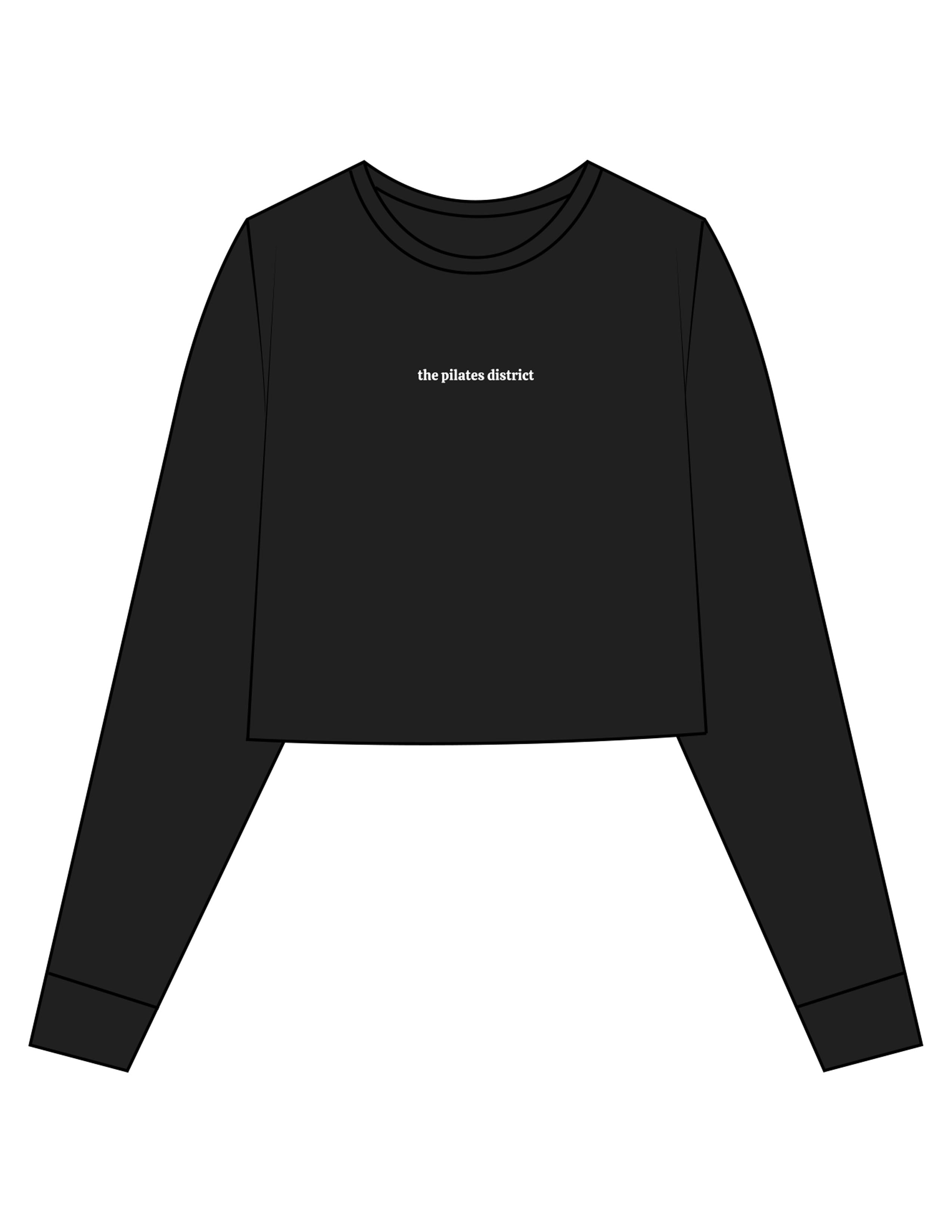 The Crop Long Sleeve - Black - THE PILATES DISTRICT - Center Chest - Printed - White
