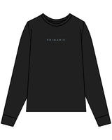 The Womens Oversized Long Sleeve - Black - Primarie Pilates - Center Chest & Back Stacked - Printed - Blue Gray