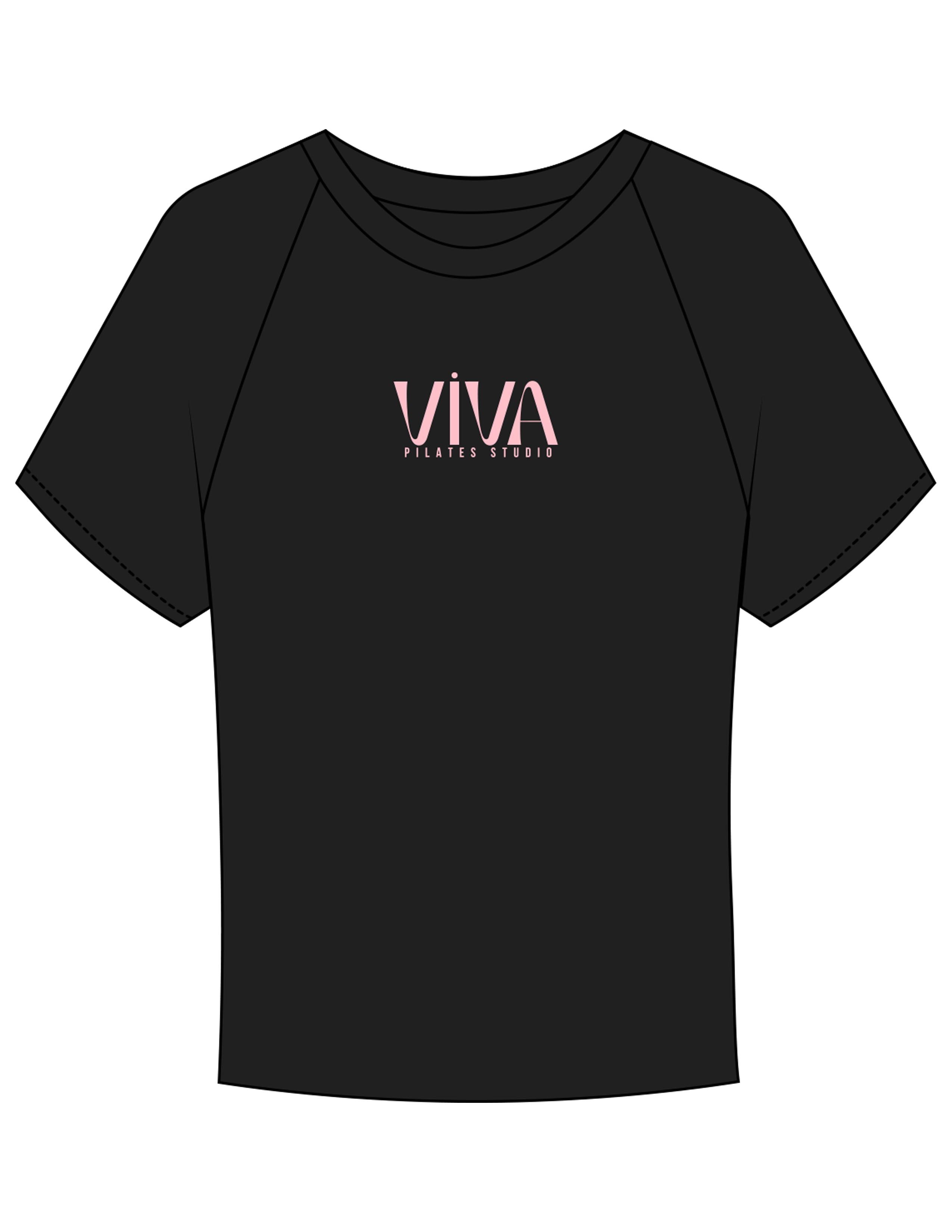 The Micro Rib Baby Tee - Black - Viva Pilates - Center Chest Stacked - Printed - Pink